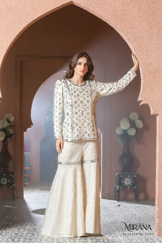 Noor- Mirror work Jacket Garara Set Satin Jacket Silk Jacket Chiffon Jacket