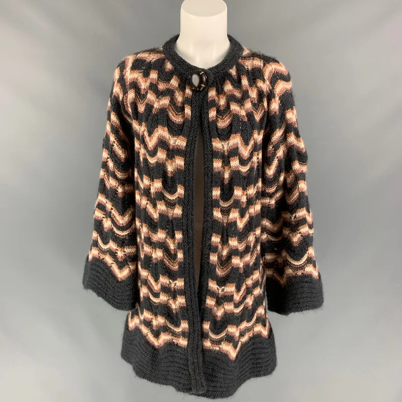 MISSONI Size 6 Dark Gray & Rose Knitted Wool / Mohair Knitted Coat Satin Silk Chiffon MISSONI Size 6 Dark Gray & Rose Knitted Wool / Mohair Knitted Coat Satin Silk Chiffon