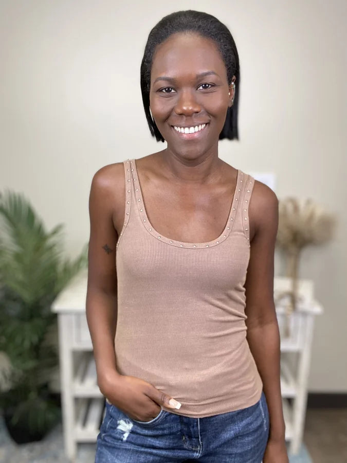 Wrapped In Your Love Women's Classic Studded Ribbed Tank Top open back tank