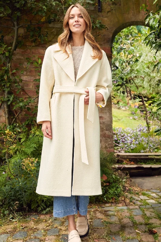 Wool Coat | Cream Denim Leather Suede