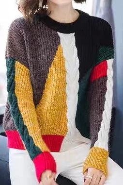 Color Block Wool Sweater Slim Fit Regular Fit Oversized