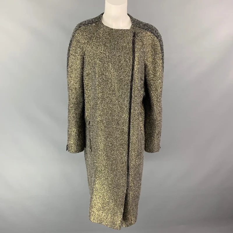 MONIQUE LHUILLIER Size 10 Grey & Gold Acrylic Blend Tweed Coat Houndstooth Coat Plaid Coat Tartan Coat MONIQUE LHUILLIER Size 10 Grey & Gold Acrylic Blend Tweed Coat Houndstooth Coat Plaid Coat Tartan Coat