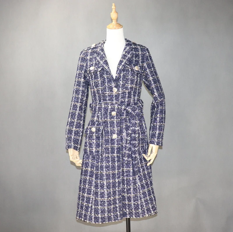 Women Designer Inspired Tweed Wool Blend Sequined Trench Coat Outwear Belted Raincoat Turtleneck Coat Wrap Coat Women Designer Inspired Tweed Wool Blend Sequined Trench Coat Outwear Belted Raincoat Turtleneck Coat Wrap Coat
