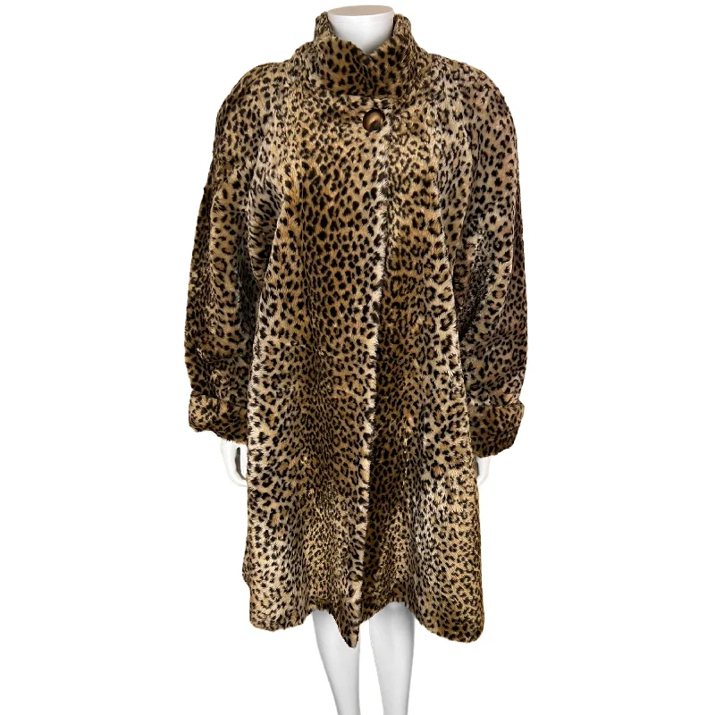 1980s Vintage Leopard Faux Fur Coat by Utex Ladies Size S Striped Polka Dot Solid