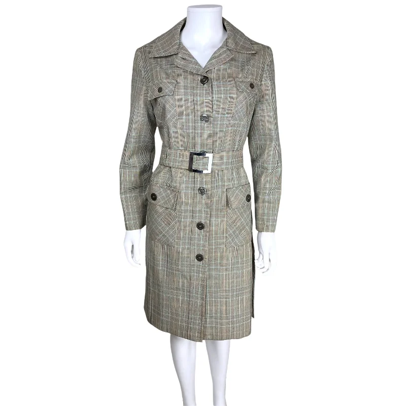 Vintage 1970s Spring Coat Biba Label Check Wool Ladies Sz M Kimono Robe Cloak