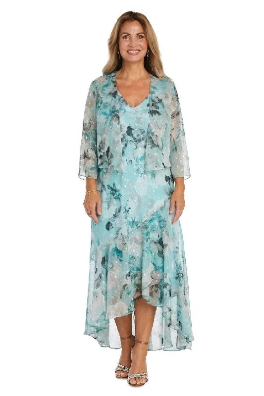 R&M Richards 9966P High Low Floral Petite Jacket Dress A-Line Jacket Boat Neck Shawl Collar R&M Richards 9966P High Low Floral Petite Jacket Dress A-Line Jacket Boat Neck Shawl Collar