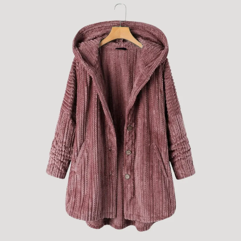 Cozy hooded textured coat Boat Shawl Notched