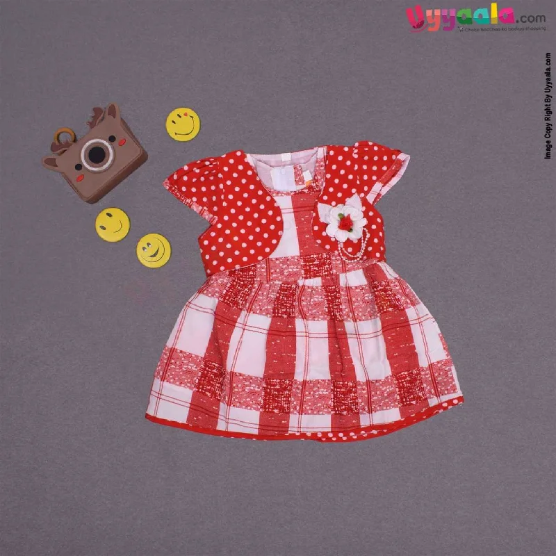 YELLOW DUCK Cotton sleeveless party wear frock for baby girl, back open zip model with coat- red Bomber Jacket Denim Jacket Leather Jacket YELLOW DUCK Cotton sleeveless party wear frock for baby girl, back open zip model with coat- red Bomber Jacket Denim Jacket Leather Jacket