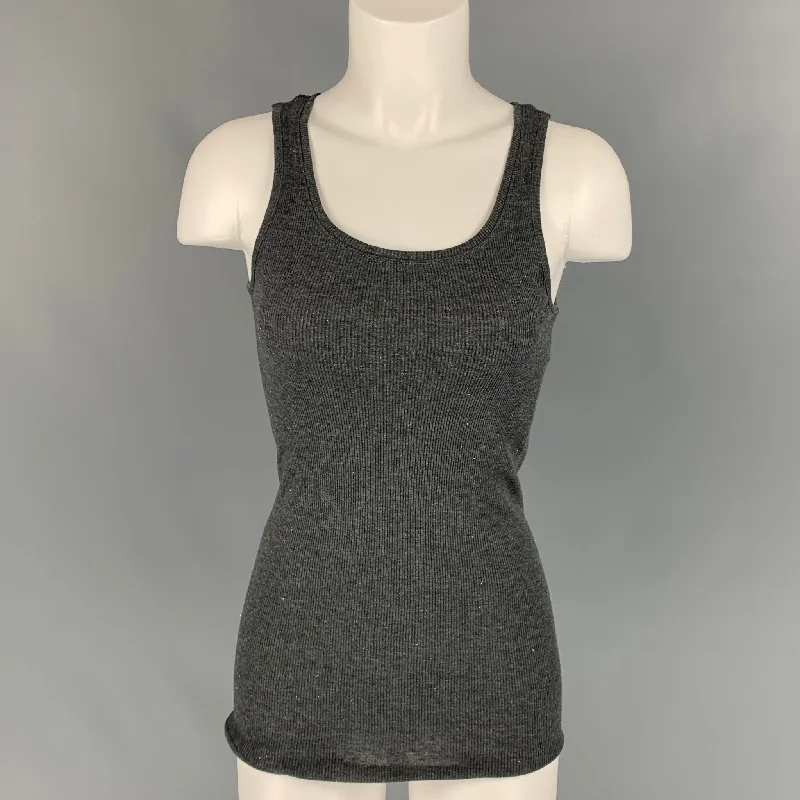 JOHNBULL Size S Grey & Silver Cotton Blend Ribbed Asymmetrical Tank slim fit tank