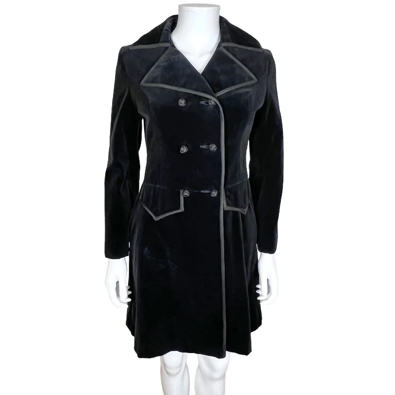 Vintage 60s Mod Coat 1960s Black Velvet Lydia Montreal Sz S Crew Neck V-Neck Boat Neck Vintage 60s Mod Coat 1960s Black Velvet Lydia Montreal Sz S Crew Neck V-Neck Boat Neck