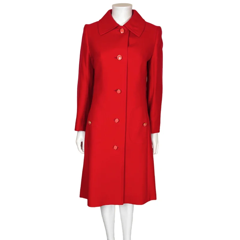 Vintage 1960s Aquascutum Coat Red Wool Ladies Size M Asymmetrical Diagonal princess