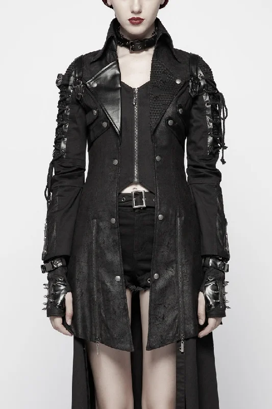 Black Metal Buckle Decoration Zipper Womens Steampunk Windbreaker Coat Faux Fur Real Fur Shearling Black Metal Buckle Decoration Zipper Womens Steampunk Windbreaker Coat Faux Fur Real Fur Shearling