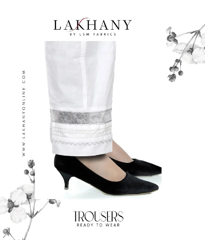 Lakhany 01 Piece Embroidered Stitched Trousers LSM-T-2091-White Trousers sophisticated sleek