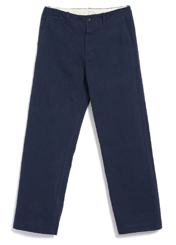KELD | Straight Legs Work Trousers | Navy Slub Trousers Floral Bohemian