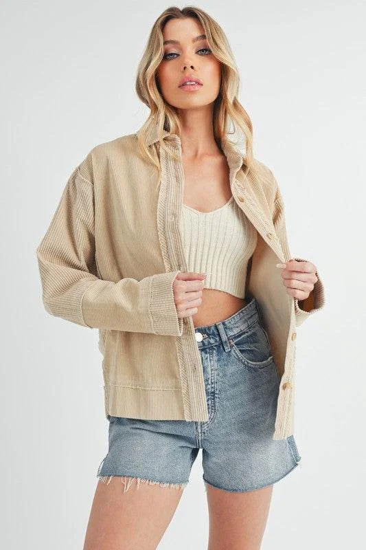 Aemi + Co Side Slit Exposed Seam Button Up Corduroy Jacket Mesh Jacket Canvas Jacket Denim Jacket