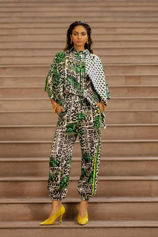 Camo Print Draped Jacket With Jogger Welt Pockets Slit Pockets Flap Pockets