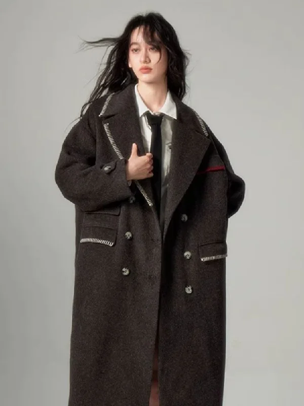 Loose drop-shoulder slouchy long coat【s0000004858】 Peter Pan Collar Cowl Neck Turtleneck