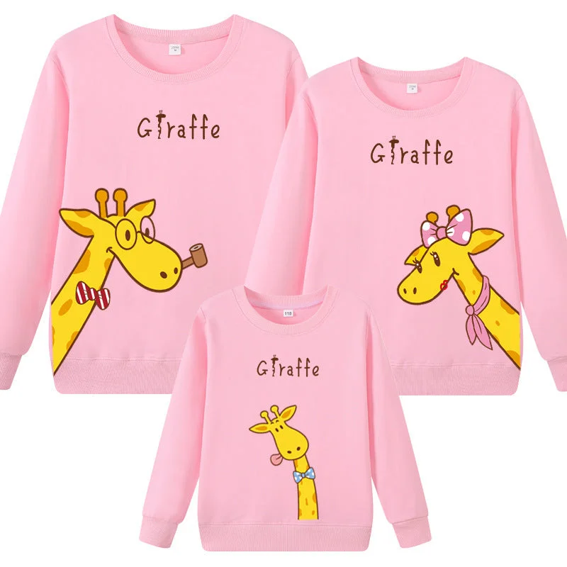 Family Matching Giraffe Sweater Solid Color Striped Floral Print