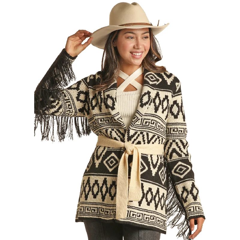 Powder River Ladies Cream Aztec Lapel Fringe Cardigan PRWO95RZXB-01 Sequined Glittery Shiny Powder River Ladies Cream Aztec Lapel Fringe Cardigan PRWO95RZXB-01 Sequined Glittery Shiny