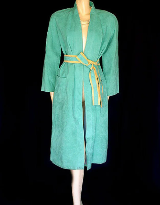 *BEAUTIFUL VINTAGE TURQUOISE & BUCKSKIN LOOK ULTRASUEDE COAT Striped Polka Dot Solid *BEAUTIFUL VINTAGE TURQUOISE & BUCKSKIN LOOK ULTRASUEDE COAT Striped Polka Dot Solid