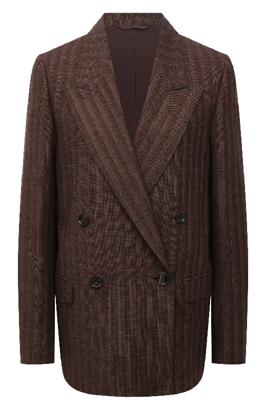 VERTICAL STIRPE DOUBLE BREASTED BLAZER Women's Leather Blazer