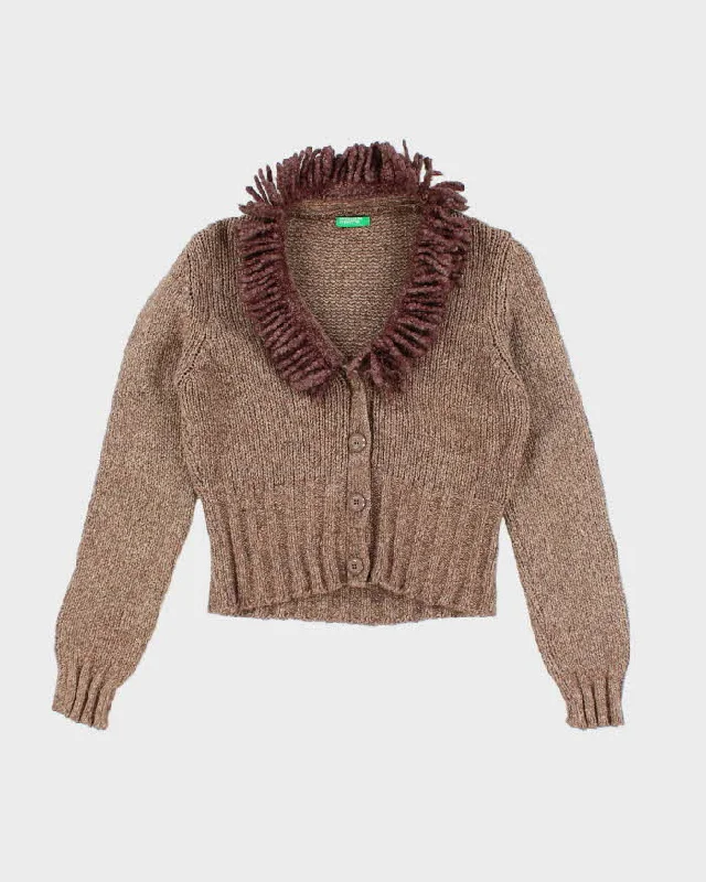 Vintage 90s United Colours Of Benetton Brown Wool & Mohair Blend Cardigan - M Fitted Loose Oversized