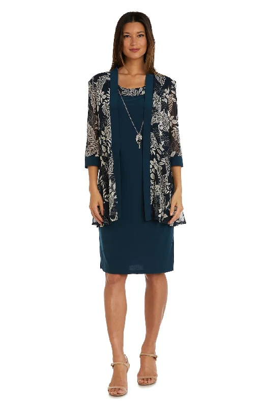 R&M Richards 9606P Two Piece Short Metallic Petite Jacket Dress Hoodie Zip-Up Jacket Button-Up Jacket
