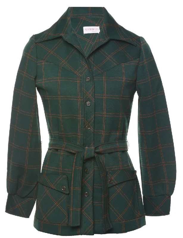 Checked Dark Green Jacket - M Print Jacket Jacquard Jacket Patchwork Jacket