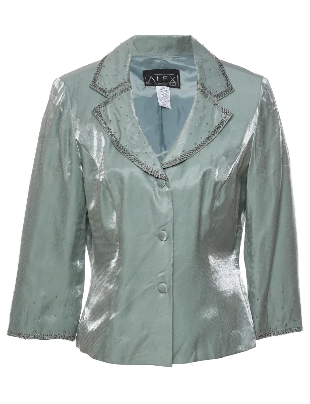 Classic Silver Metallic Evening Jacket - M Mesh Jacket Canvas Jacket Denim Jacket
