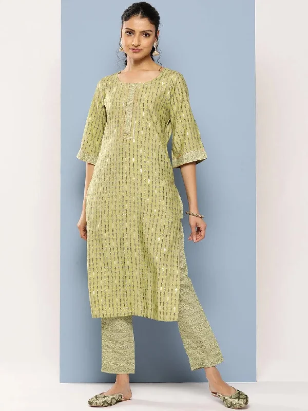 Green Printed Silk Blend Straight Kurta With Trousers Trousers Occasion Special