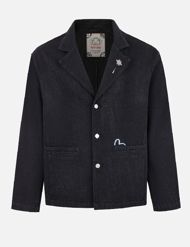 Seagull and Logo Embroidery Relax Fit Denim Blazer Women's Elegant Suit