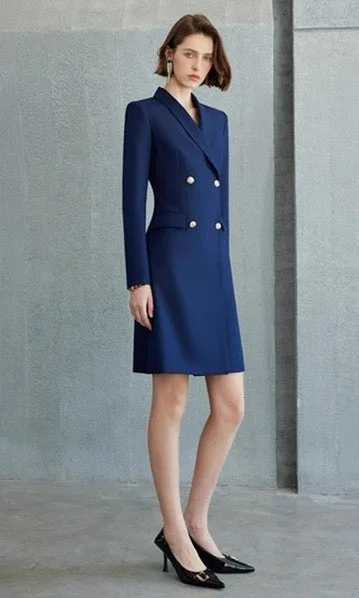 Navy Double-Breasted Blazer Dress Slimming Women's Blazer