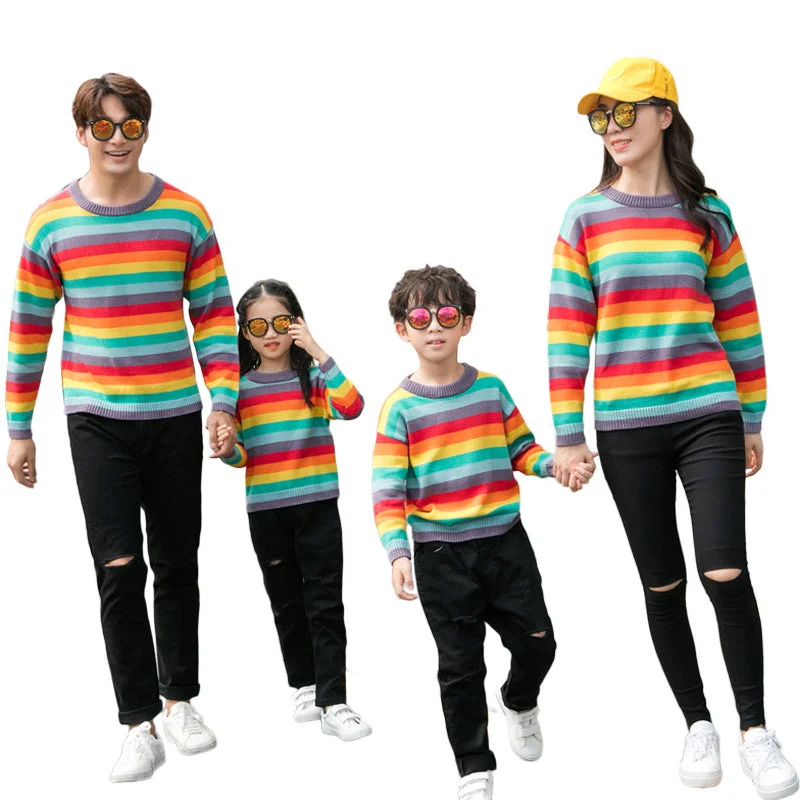 Family Matching Rainbow Striped Sweater Boxy Sweater Fitted Sweater A-Line