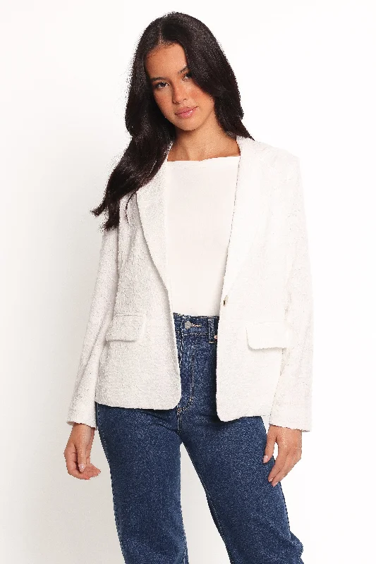 Darian Lace Knit Single Button Blazer - Off White Linen Women's Suit