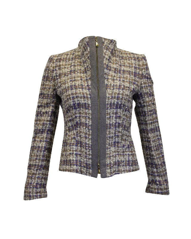 Escada Front Zip Evening Blazer in Multicolor Tweed Women's Custom Jacket
