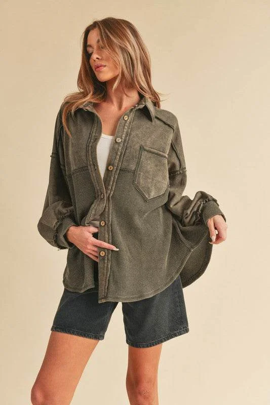 Aemi + Co Acid Washed Exposed Seam Button Up Jacket Embroidered Jacket Appliqued Jacket Beaded Jacket Aemi + Co Acid Washed Exposed Seam Button Up Jacket Embroidered Jacket Appliqued Jacket Beaded Jacket