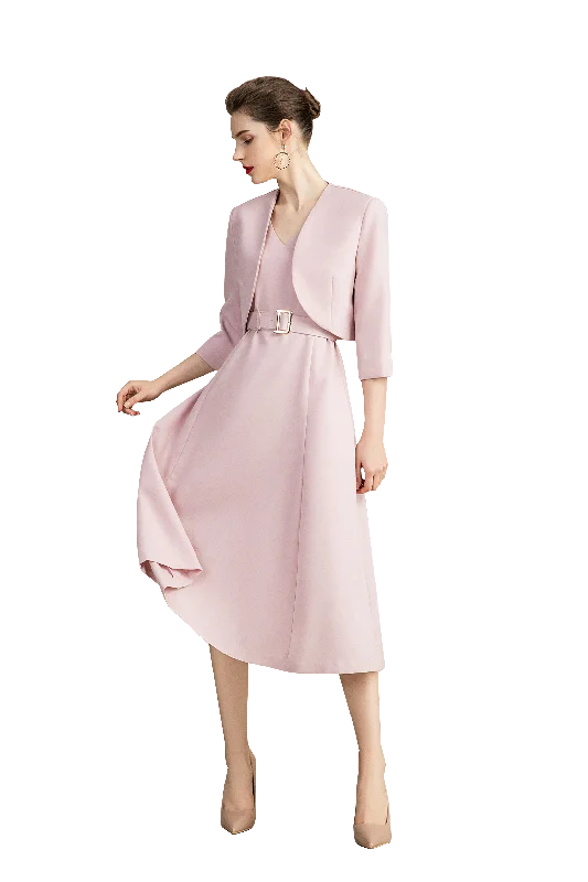 Two Piece Pink Blazer Dress Set Winter Women's Blazer