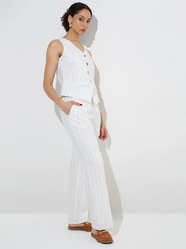 Wardrobe Off-White Striped High-Rise Cotton Trousers Trousers Cargo Utility
