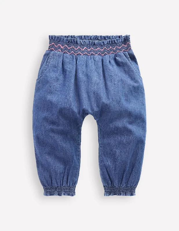 Woven Trousers-Mid Vintage Denim Trousers Plaid Checkered