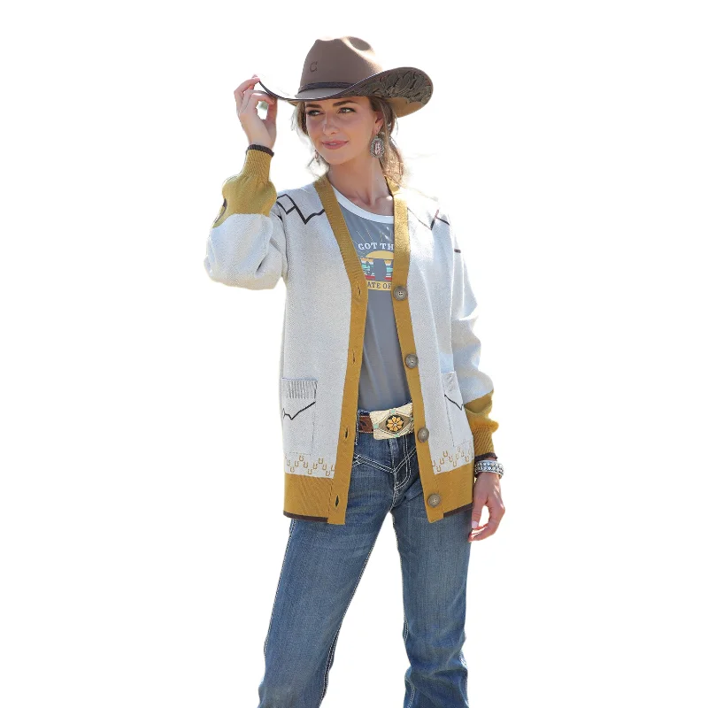 Cruel Denim® Ladies Cream Rodeo Horse Cardigan Sweater CWK7409001 Chenille Blend Fleece Blend Nylon Blend Cruel Denim® Ladies Cream Rodeo Horse Cardigan Sweater CWK7409001 Chenille Blend Fleece Blend Nylon Blend