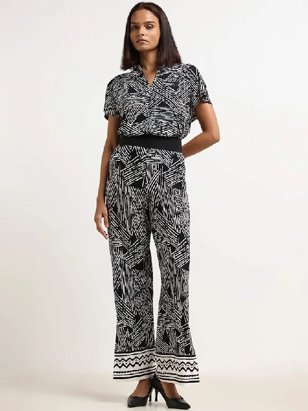 Wardrobe Black Printed Trousers Trousers Solid Black