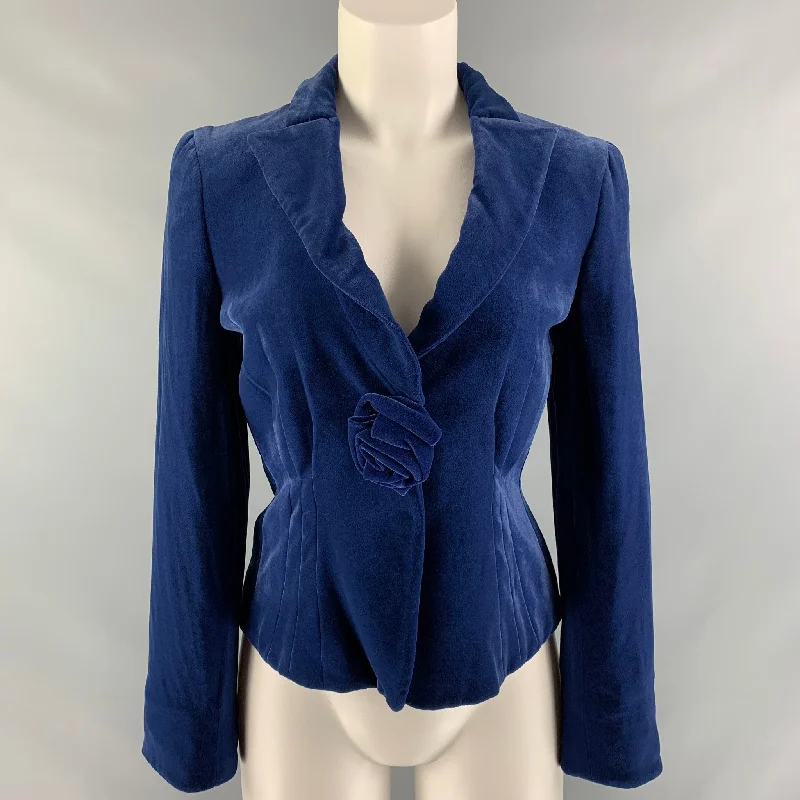 EMPORIO ARMANI Size 6 Blue Viscose & Silk Solid Blazer Women's Luxury Jacket