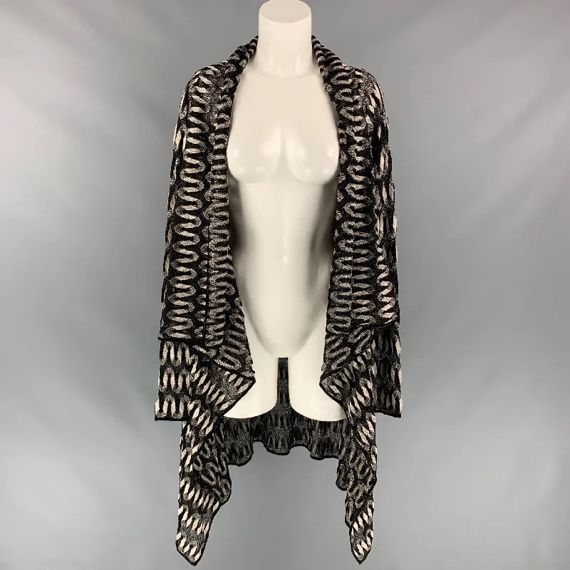 MISSONI Size 6 Black & Silver Knitted Viscose Blend Open Front Coat Cotton Linen Terry MISSONI Size 6 Black & Silver Knitted Viscose Blend Open Front Coat Cotton Linen Terry