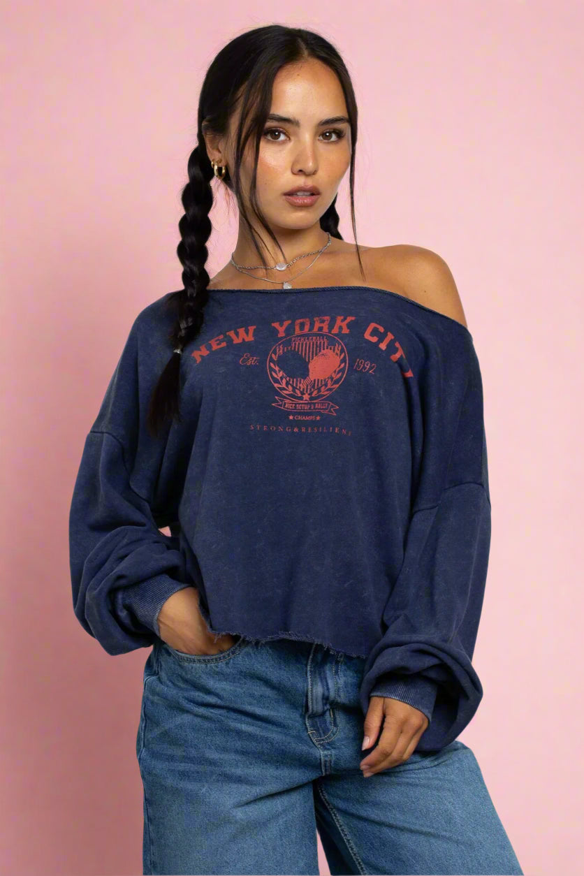 Daisy Street Slashed Neck NYC Sweater Striped Floral Plaid