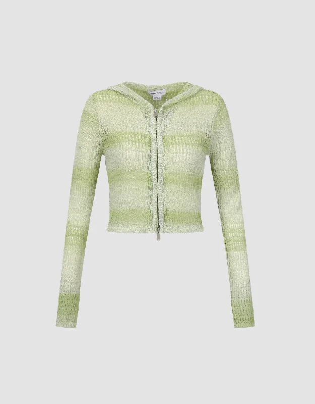 Gradient Hooded Knitted Cardigan Oversized Loose Flowy
