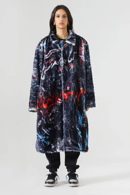 ABSTRACT GRAFFITI LONG COAT Parka Anorak Hoodie