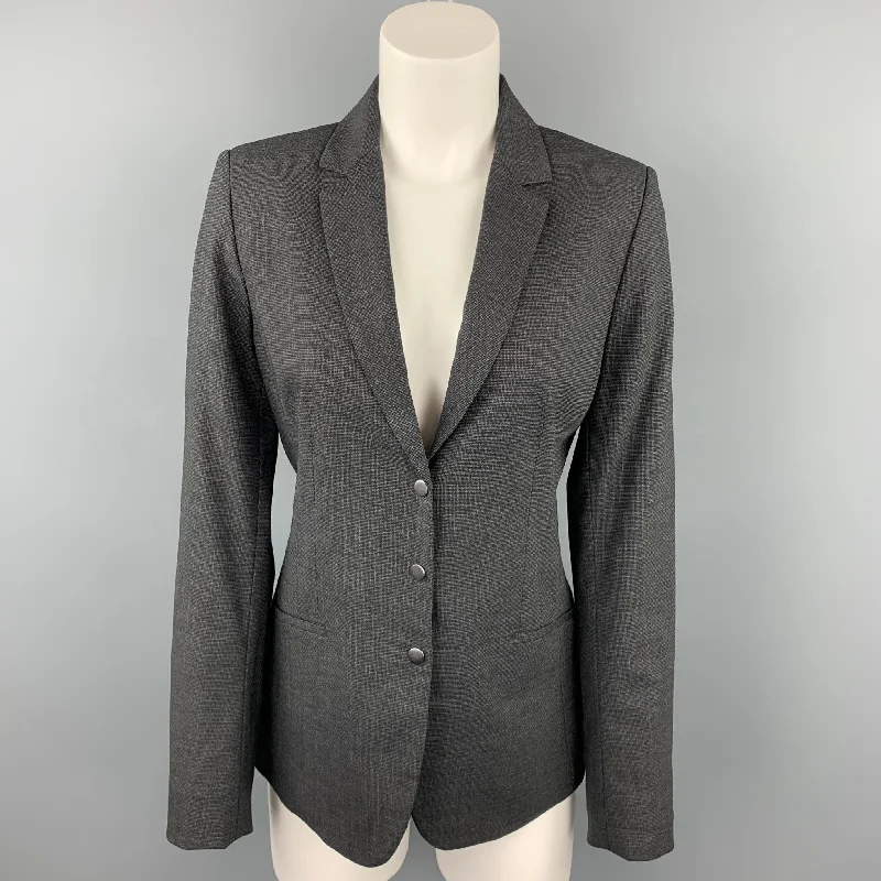 ELIE TAHARI Size 8 Grey Wool Notch Lapel Blazer Women's Handmade Blazer