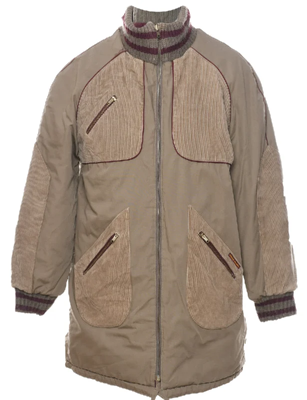 Light Brown Corduroy Panel Zip-Front Jacket - L Denim Jacket Leather Jacket Suede Jacket Light Brown Corduroy Panel Zip-Front Jacket - L Denim Jacket Leather Jacket Suede Jacket