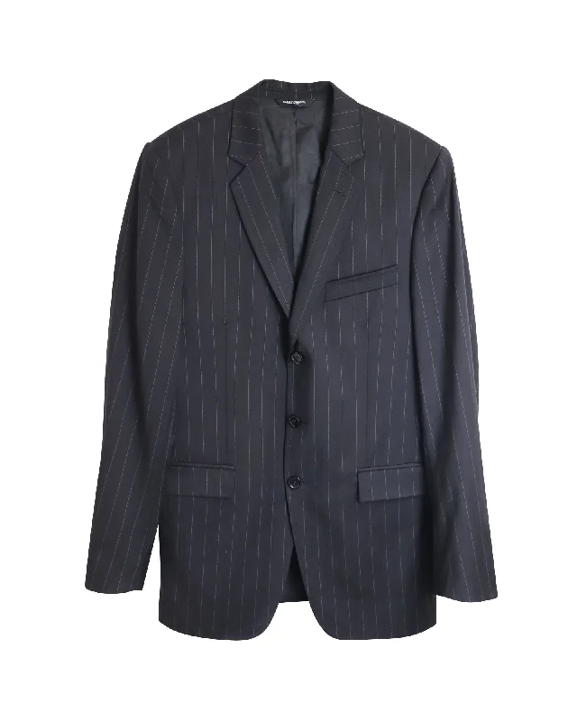 Dolce & Gabbana Classic Pin Stripe Blazer in Black Wool Women's Leather Blazer