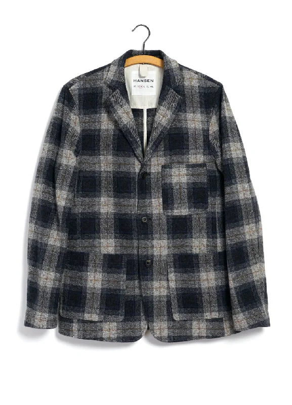 CHARLIE 28-33-5 | Easy Three Button Blazer | Blue Grey Checks Women's Elegant Jacket